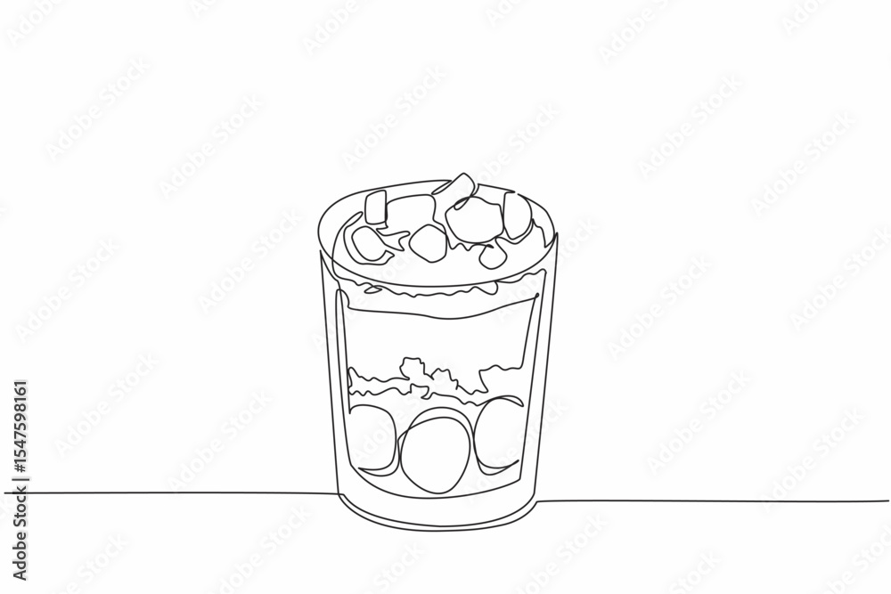 Single one line drawing chocolate parfait with cream and chocolate layer on top. Drink with full chocolate flavor. Tasty. National Chocolate Parfait Day. Continuous line design graphic illustration