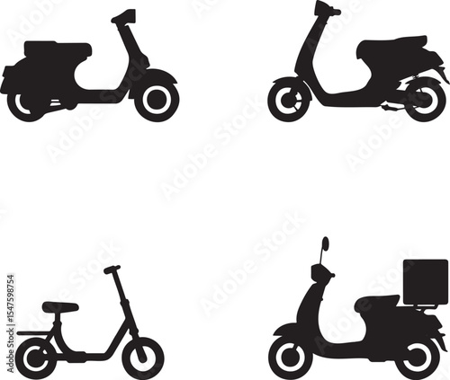 Scuter silhouette set vector illustration isolated On Transparent Background