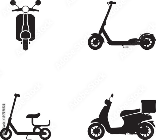 Scuter silhouette set vector illustration isolated On Transparent Background