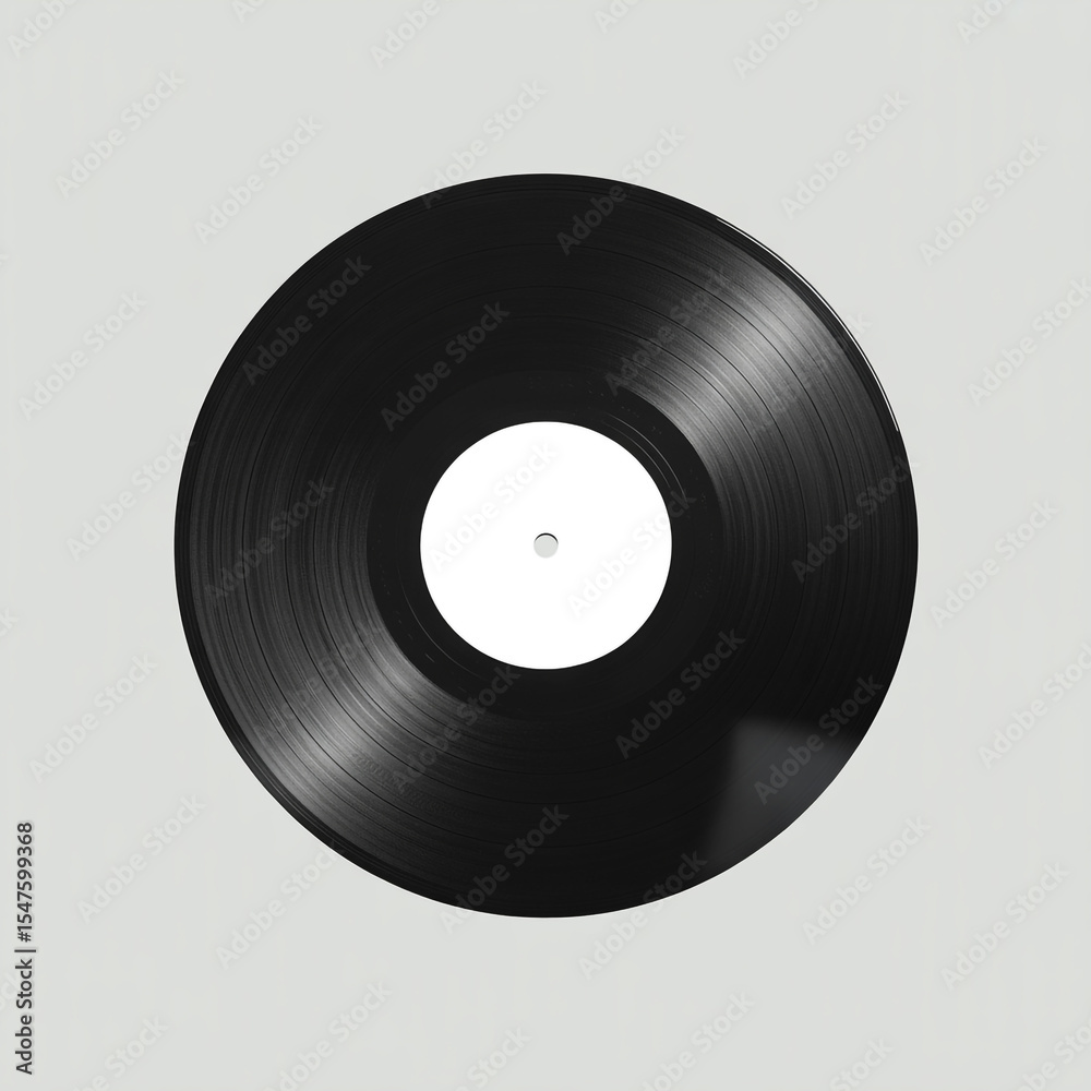 Obraz premium Black vinyl record with a white label isolated on white background