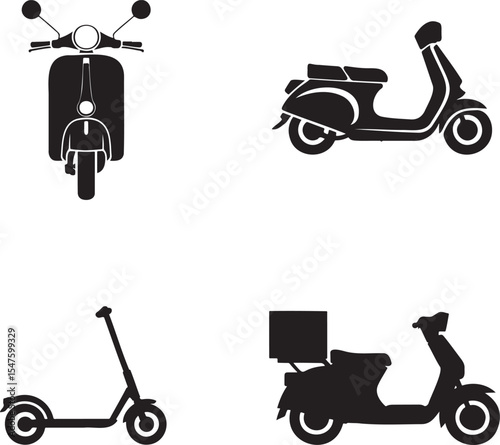 Scuter silhouette set vector illustration isolated On Transparent Background