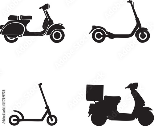 Scuter silhouette set vector illustration isolated On Transparent Background