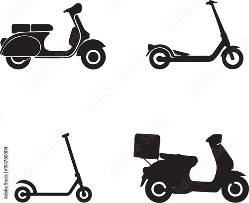 Scuter silhouette set vector illustration isolated On Transparent Background