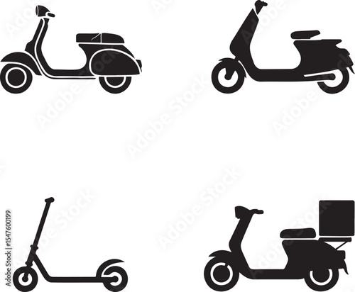 Scuter silhouette set vector illustration isolated On Transparent Background