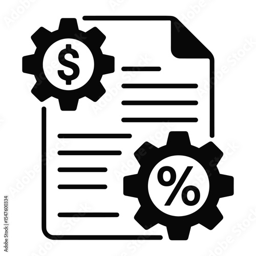 Financial Agreement Icon: A conceptual visual of a financial agreement document, featuring a gear with a dollar symbol, and a gear with a percent symbol, symbolizing the intricate process of finance.