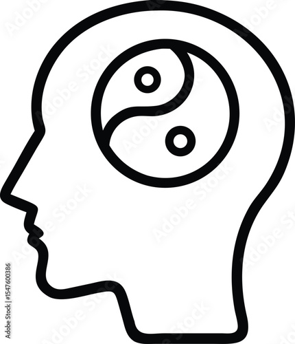 profile head with yin yang icon. mental health