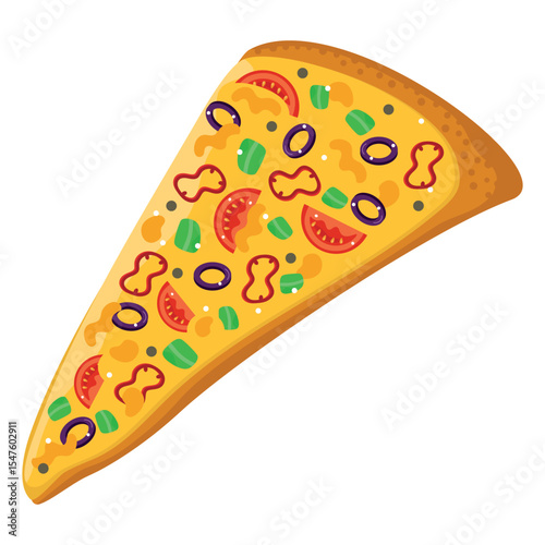 Veggie pizza slice. Vector image.