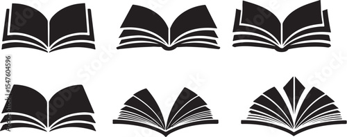 Open book icons black silhouettes set