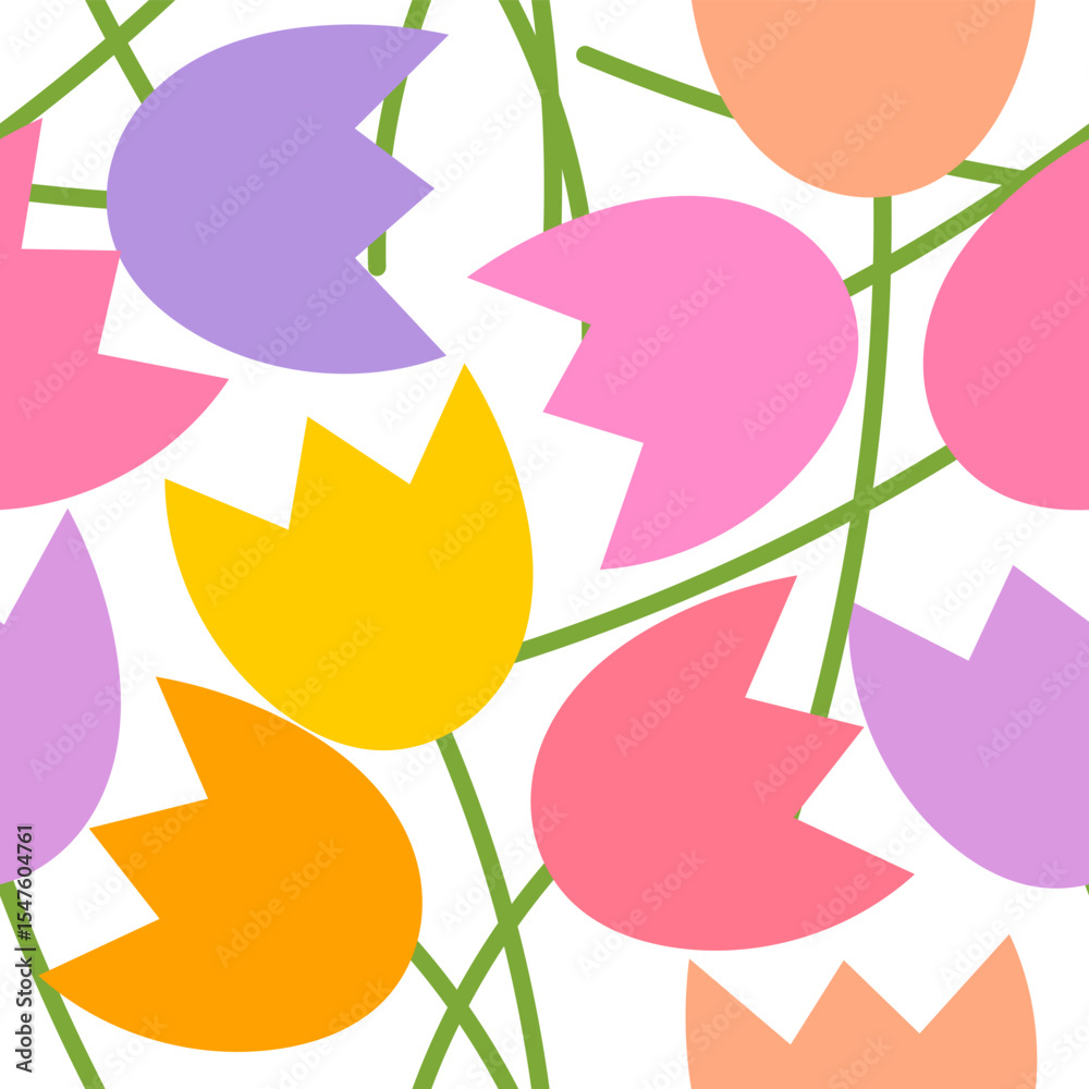 Flowers colorful seamless pattern. Pastel colors tulips wallpaper. Vector illustration.