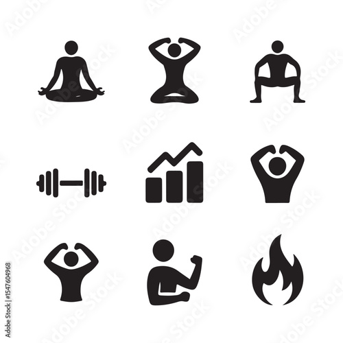 Fitness and exercise icons for health and wellness