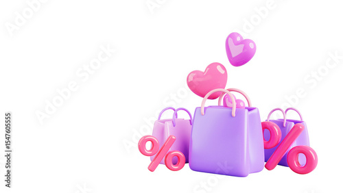 Fotografie 3d render shop paper bags love sale background