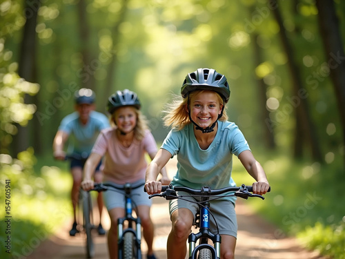 Candid Family Moment During Bicycle Ride in the Park