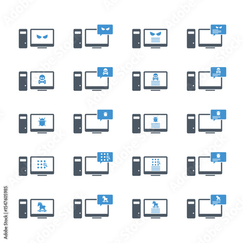 Malware desktop icon set. Hacking concept.