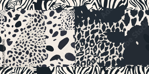 Abstract ethnic leopard and zebra skin pattern. Unique collage print. Fashionable template for design. 