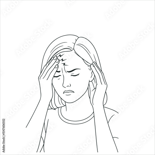Woman experiencing headache and pain Minimalist Editable Vector