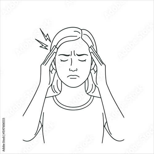 Woman Experiencing Headache or Migraine Minimalist Editable Vector