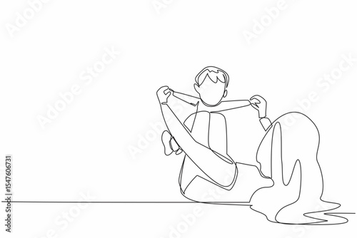 Continuous one line drawing mother lying on the floor while playing with baby. Sunbathing in the morning. Healthy. Activities in the park. Play. Baby Day. Single line draw design vector illustration