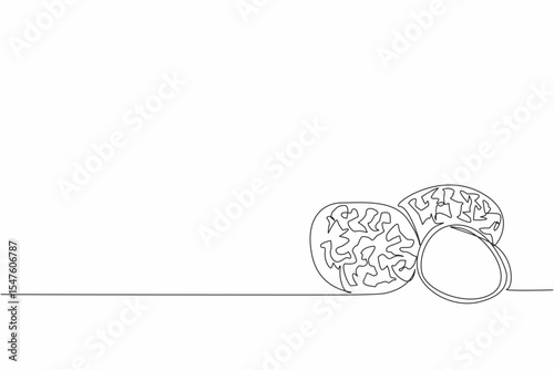 Single one line drawing 2 truffles and 1 split into 2. Food ingredients are picked directly from nature. Expensive mushrooms. Rare. National Truffle Day. Continuous line design graphic illustration
