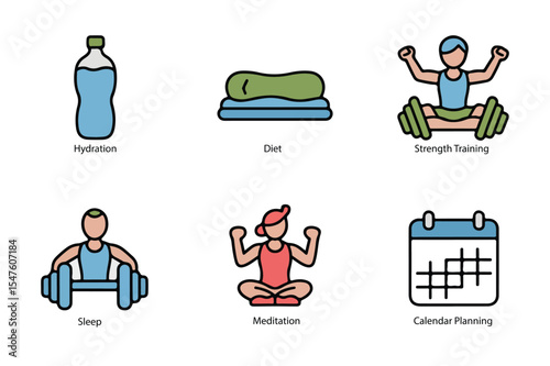 Healthy lifestyle icons representing wellness and balance
