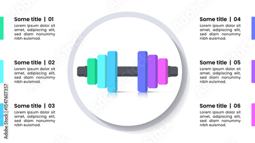 Infographic template. Dumbbell with 6 steps and numbers