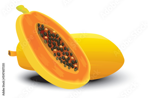 isolated ripe papaya on white background