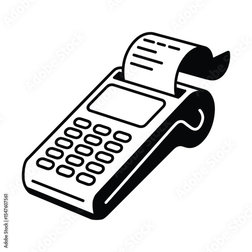 Point of Sale Machine: A clean and modern illustration of a Point of Sale (POS) machine. Capturing a detailed view of a till, this image evokes business transactions. 