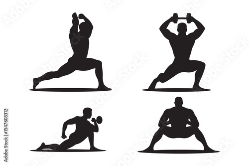 Silhouette illustrations of men performing exercise routines