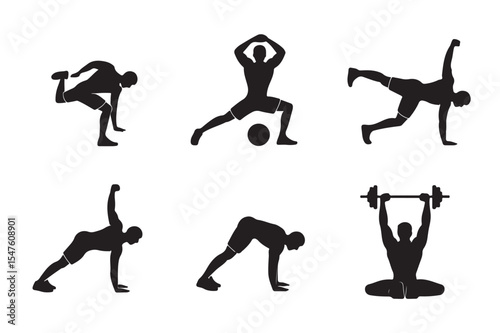 Workout silhouettes body fitness exercise vector illustration