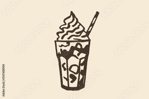 iced coffee with whipped cream sketch vector illustration