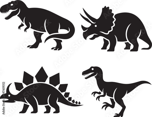 Dinosaur silhouette set vector illustration isolated On Transparent Background