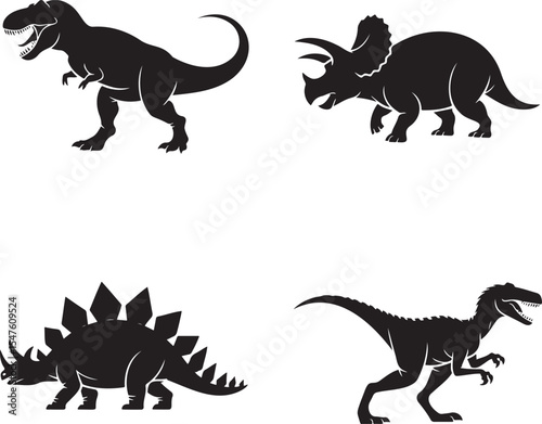 Dinosaur silhouette set vector illustration isolated On Transparent Background