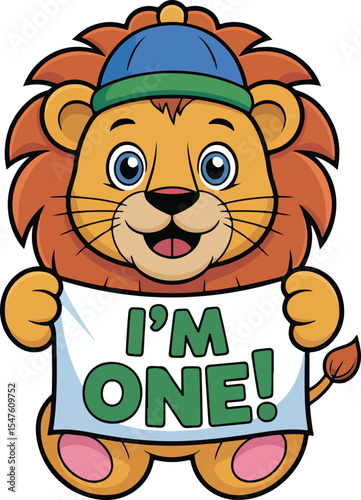 Lion cub celebrates turning one year old Transparent isolated