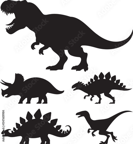 Dinosaur silhouette set vector illustration isolated On Transparent Background