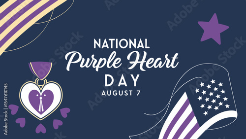 National Purple Heart Day August 7, 2025 dark navy blue purple Background Vector Illustration
