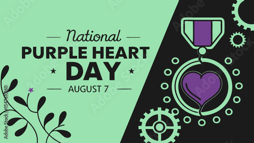 National Purple Heart Day August 7, 2025 dark purple black  Background Vector Illustration
