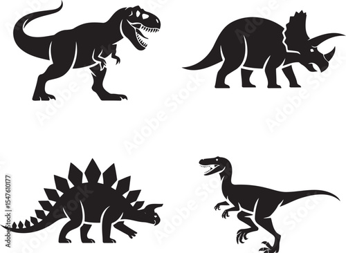 Dinosaur silhouette set vector illustration isolated On Transparent Background