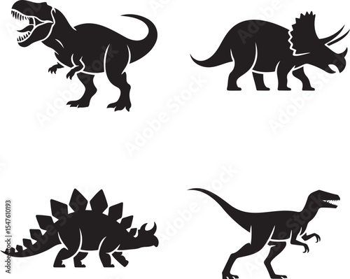 Dinosaur silhouette set vector illustration isolated On Transparent Background