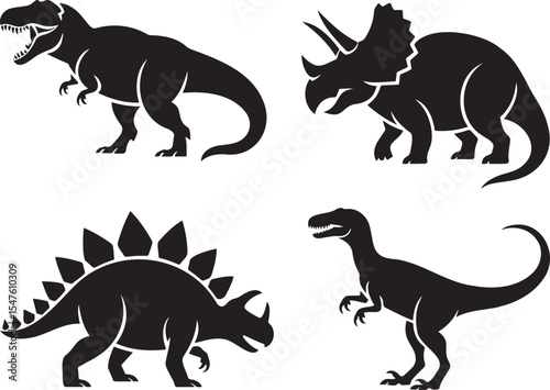 Dinosaur silhouette set vector illustration isolated On Transparent Background