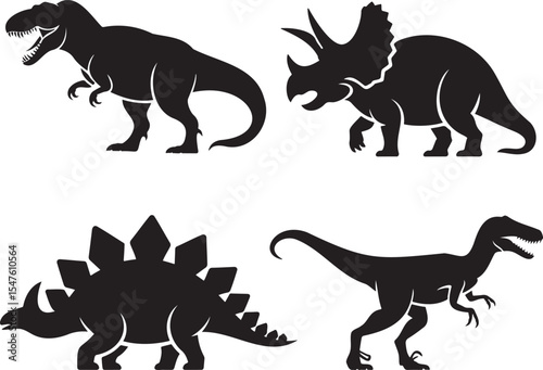 Dinosaur silhouette set vector illustration isolated On Transparent Background