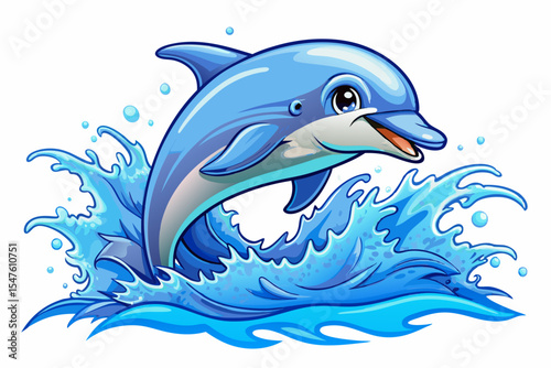 playful dolphin jumping above ocean waves under a clear sky vector perfect for marine themes, aquatic life designs, and educational materials