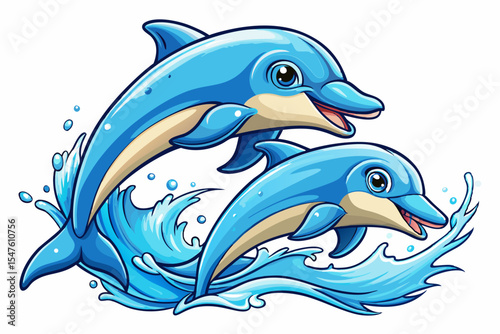playful dolphin jumping above ocean waves under a clear sky vector perfect for marine themes, aquatic life designs, and educational materials
