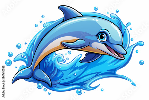 playful dolphin jumping above ocean waves under a clear sky vector perfect for marine themes, aquatic life designs, and educational materials