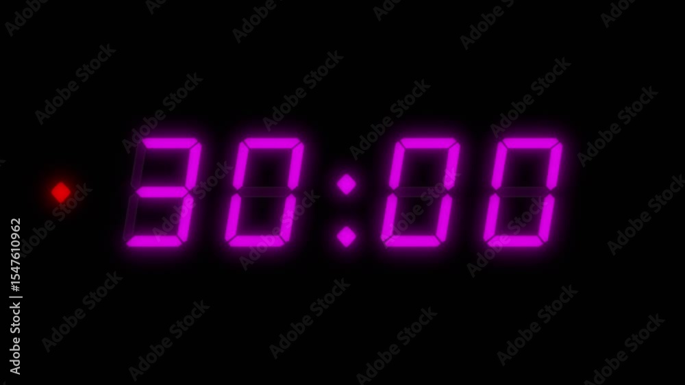 Warning Clock Timer Countdown 4-digit, 30 second digital clock countdown timer. Magenta or purple ...