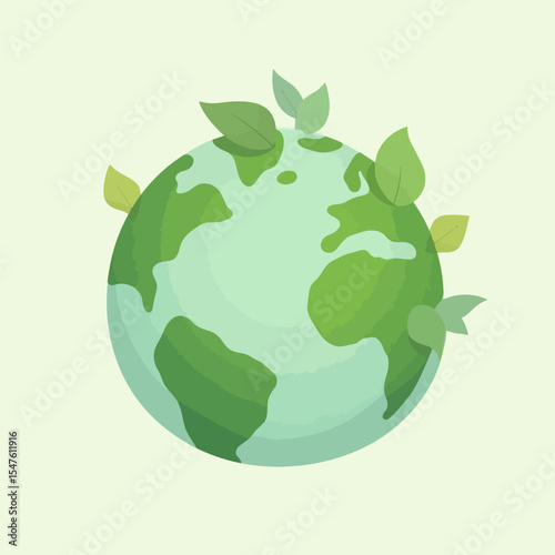Green Earth globe adorned with leaves, symbolizing environmental care and sustainability.