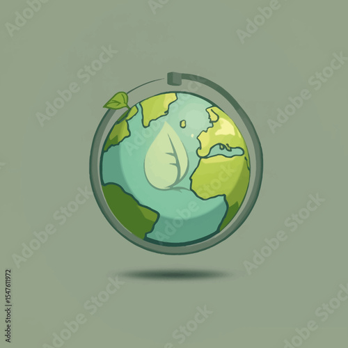 A stylized Earth globe encircled by a leaf, symbolizing environmental care and sustainability.