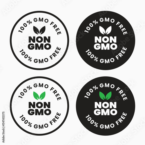 Round Non-GMO Icons Set – 4 Color Variations for Organic Food and Eco Labels