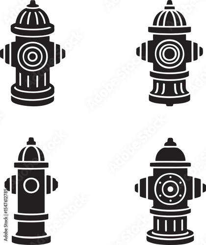 Fire hydrant silhouette set vector illustration isolated On Transparent Background
