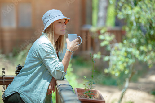 Woman Enjoying a Peaceful Morning Coffee