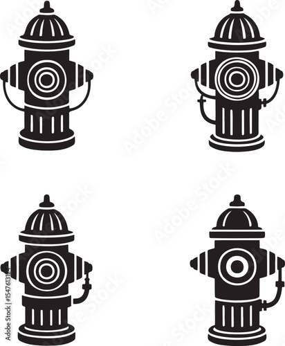 Fire hydrant silhouette set vector illustration isolated On Transparent Background