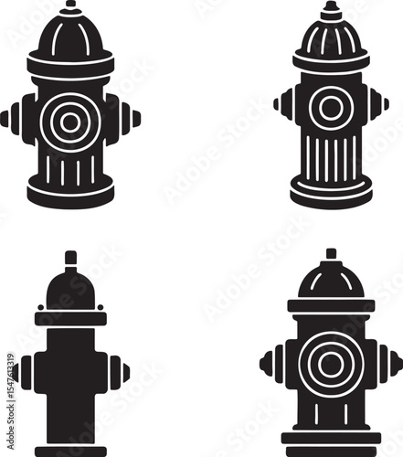 Fire hydrant silhouette set vector illustration isolated On Transparent Background